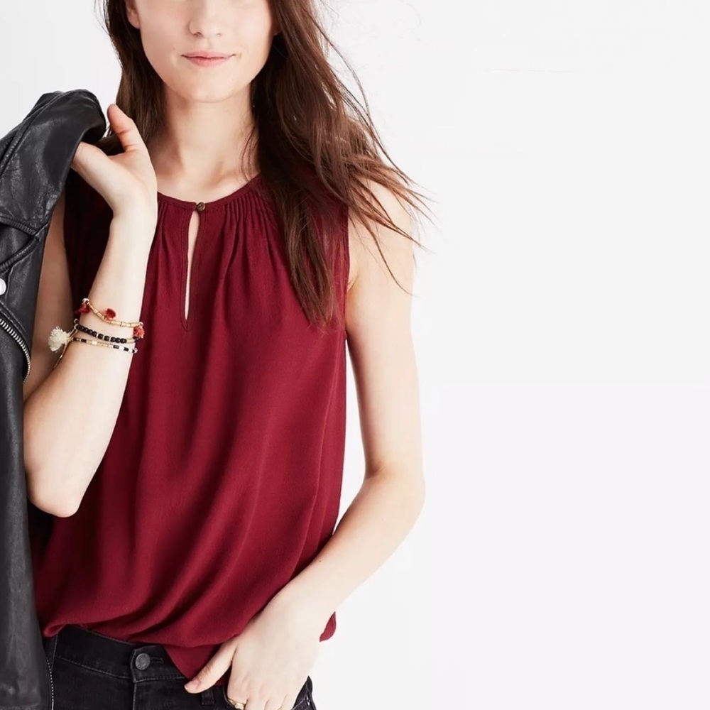Madewell Burgundy Red Sleeveless Keyhole Cutout Memory Tank Blouse -Size X-Small